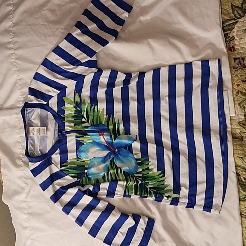 Tommy Bahama Blue and White
Striped Top with Floral Design